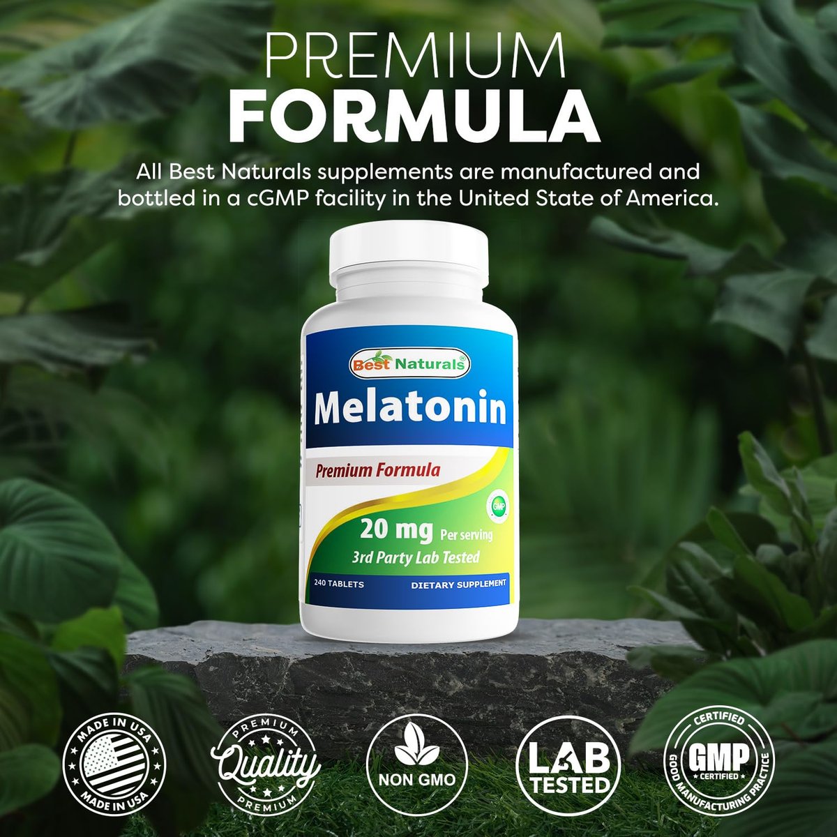 Best Naturals Melatonin 20 mg – 240 Tabletten – Schlafhilfe ohne Arzneimittel – Nicht-GVO & Glutenfrei
