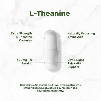L-Theanin 400 mg, 400 Kapseln – Hochdosiertes Theanin-Präparat – Aminosäure für Fokus und Entspannung – Non-GMO & Glutenfrei