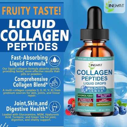 Kollagen-Peptid-Flüssigtropfen – Multi-Kollagen-Peptide für Haut, Haare, Nägel, Gelenke, Knochen und Darmgesundheit – Hydrolysierte Flüssigkollagen-Peptide mit Glucosamin, Chondroitin, MSM, Biotin und Vitaminen für Frauen und Männer