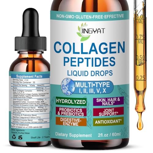 Kollagen-Peptid-Flüssigtropfen – Multi-Kollagen-Peptide für Haut, Haare, Nägel, Gelenke, Knochen und Darmgesundheit – Hydrolysierte Flüssigkollagen-Peptide mit Glucosamin, Chondroitin, MSM, Biotin und Vitaminen für Frauen und Männer