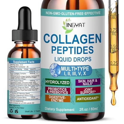 Kollagen-Peptid-Flüssigtropfen – Multi-Kollagen-Peptide für Haut, Haare, Nägel, Gelenke, Knochen und Darmgesundheit – Hydrolysierte Flüssigkollagen-Peptide mit Glucosamin, Chondroitin, MSM, Biotin und Vitaminen für Frauen und Männer