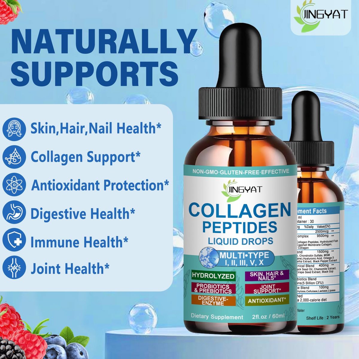 Kollagen-Peptid-Flüssigtropfen – Multi-Kollagen-Peptide für Haut, Haare, Nägel, Gelenke, Knochen und Darmgesundheit – Hydrolysierte Flüssigkollagen-Peptide mit Glucosamin, Chondroitin, MSM, Biotin und Vitaminen für Frauen und Männer