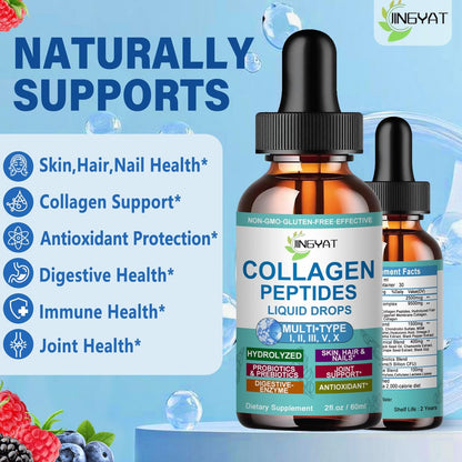 Kollagen-Peptid-Flüssigtropfen – Multi-Kollagen-Peptide für Haut, Haare, Nägel, Gelenke, Knochen und Darmgesundheit – Hydrolysierte Flüssigkollagen-Peptide mit Glucosamin, Chondroitin, MSM, Biotin und Vitaminen für Frauen und Männer