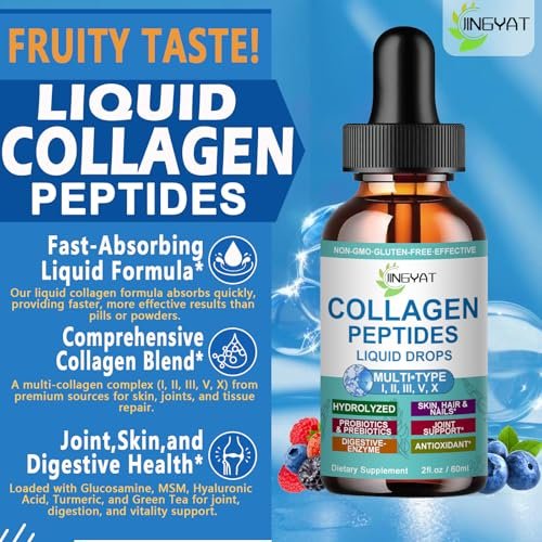 Kollagen-Peptid-Flüssigtropfen – Multi-Kollagen-Peptide für Haut, Haare, Nägel, Gelenke, Knochen und Darmgesundheit – Hydrolysierte Flüssigkollagen-Peptide mit Glucosamin, Chondroitin, MSM, Biotin und Vitaminen für Frauen und Männer