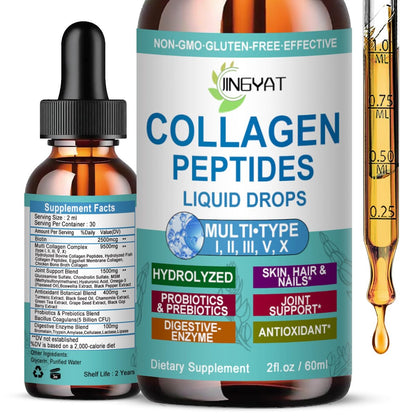 Kollagen-Peptid-Flüssigtropfen – Multi-Kollagen-Peptide für Haut, Haare, Nägel, Gelenke, Knochen und Darmgesundheit – Hydrolysierte Flüssigkollagen-Peptide mit Glucosamin, Chondroitin, MSM, Biotin und Vitaminen für Frauen und Männer