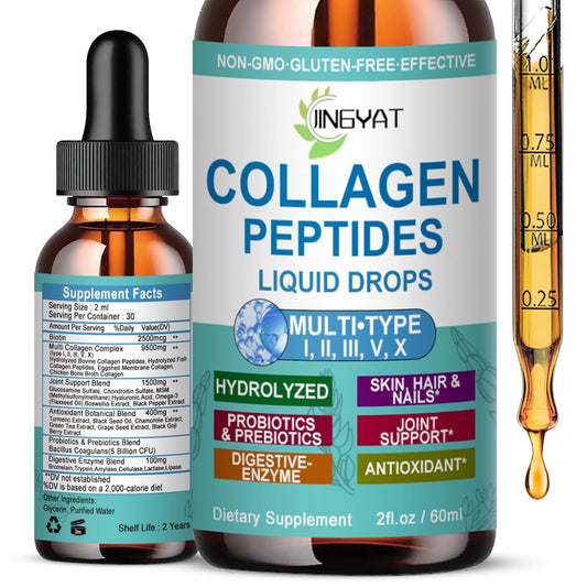 Kollagen-Peptid-Flüssigtropfen – Multi-Kollagen-Peptide für Haut, Haare, Nägel, Gelenke, Knochen und Darmgesundheit – Hydrolysierte Flüssigkollagen-Peptide mit Glucosamin, Chondroitin, MSM, Biotin und Vitaminen für Frauen und Männer