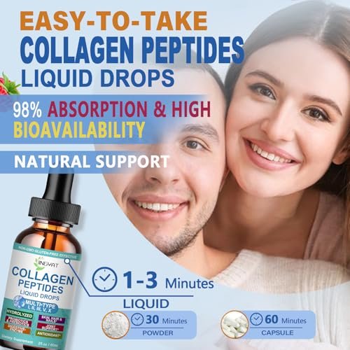Kollagen-Peptid-Flüssigtropfen – Multi-Kollagen-Peptide für Haut, Haare, Nägel, Gelenke, Knochen und Darmgesundheit – Hydrolysierte Flüssigkollagen-Peptide mit Glucosamin, Chondroitin, MSM, Biotin und Vitaminen für Frauen und Männer