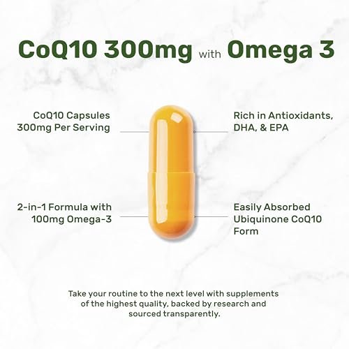 DEAL SUPPLEMENT CoQ10 300 mg mit Omega 3 100 mg, 240 Kapseln | Bioverfügbares Coenzym Q10 | Unterstützt Herz, Energie & Gehirn | Antioxidans | Nicht-GVO