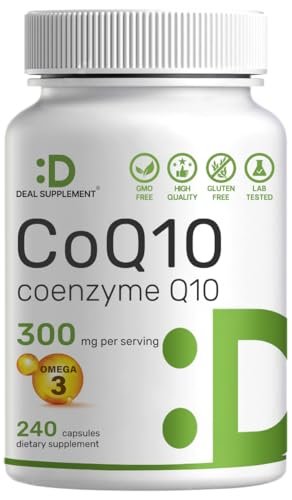 DEAL SUPPLEMENT CoQ10 300 mg mit Omega 3 100 mg, 240 Kapseln | Bioverfügbares Coenzym Q10 | Unterstützt Herz, Energie & Gehirn | Antioxidans | Nicht-GVO