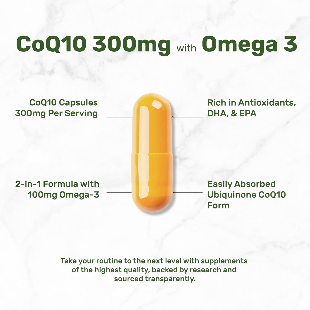 DEAL SUPPLEMENT CoQ10 300 mg mit Omega 3 100 mg, 240 Kapseln | Bioverfügbares Coenzym Q10 | Unterstützt Herz, Energie & Gehirn | Antioxidans | Nicht-GVO