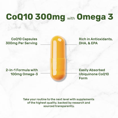 DEAL SUPPLEMENT CoQ10 300 mg mit Omega 3 100 mg, 240 Kapseln | Bioverfügbares Coenzym Q10 | Unterstützt Herz, Energie & Gehirn | Antioxidans | Nicht-GVO