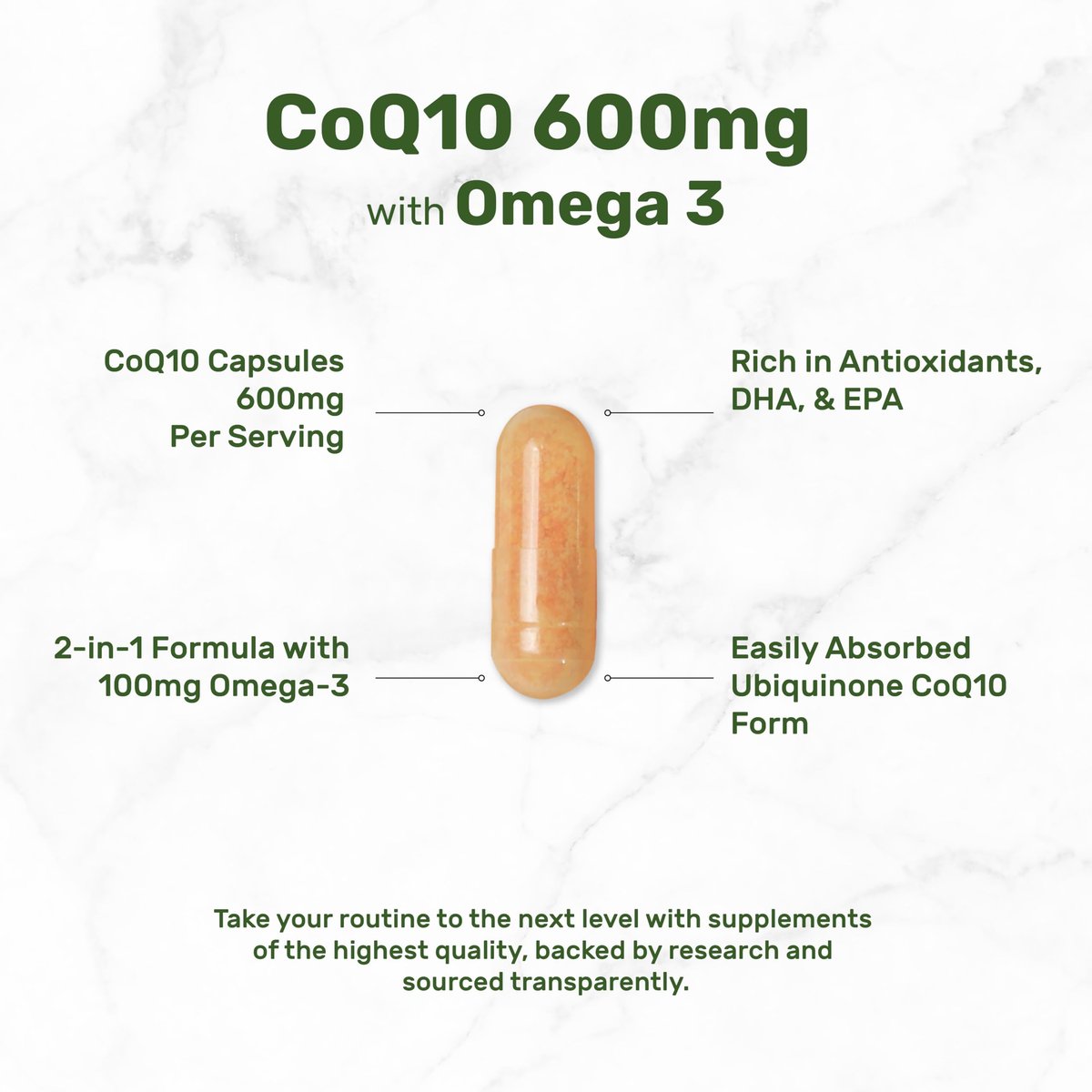CoQ10 600mg, 120 Kapseln – mit Omega-3-Fettsäure 100mg – Maximale Stärke – Bioverfügbares Coenzym Q10 – Herz-, Energie- & Gehirngesundheit – Antioxidans – Nicht-GVO