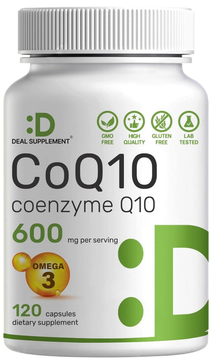 CoQ10 600mg, 120 Kapseln – mit Omega-3-Fettsäure 100mg – Maximale Stärke – Bioverfügbares Coenzym Q10 – Herz-, Energie- & Gehirngesundheit – Antioxidans – Nicht-GVO