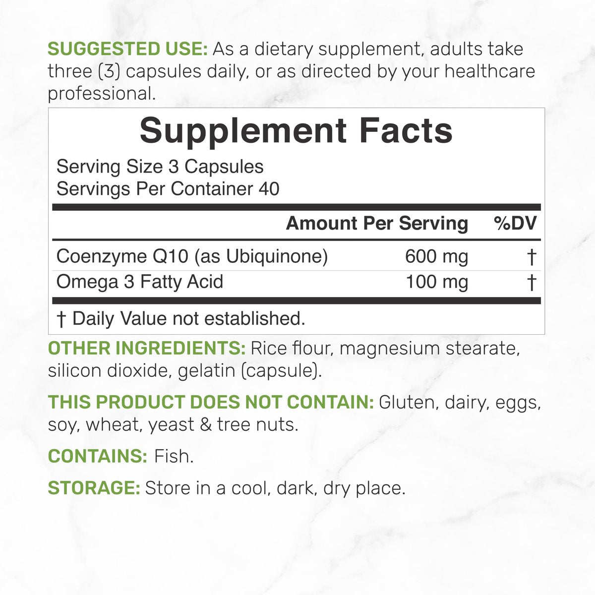 CoQ10 600mg, 120 Kapseln – mit Omega-3-Fettsäure 100mg – Maximale Stärke – Bioverfügbares Coenzym Q10 – Herz-, Energie- & Gehirngesundheit – Antioxidans – Nicht-GVO