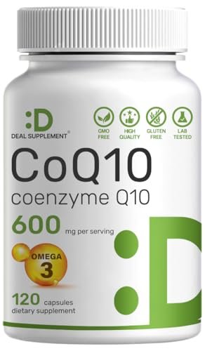 CoQ10 600mg, 120 Kapseln – mit Omega-3-Fettsäure 100mg – Maximale Stärke – Bioverfügbares Coenzym Q10 – Herz-, Energie- & Gehirngesundheit – Antioxidans – Nicht-GVO