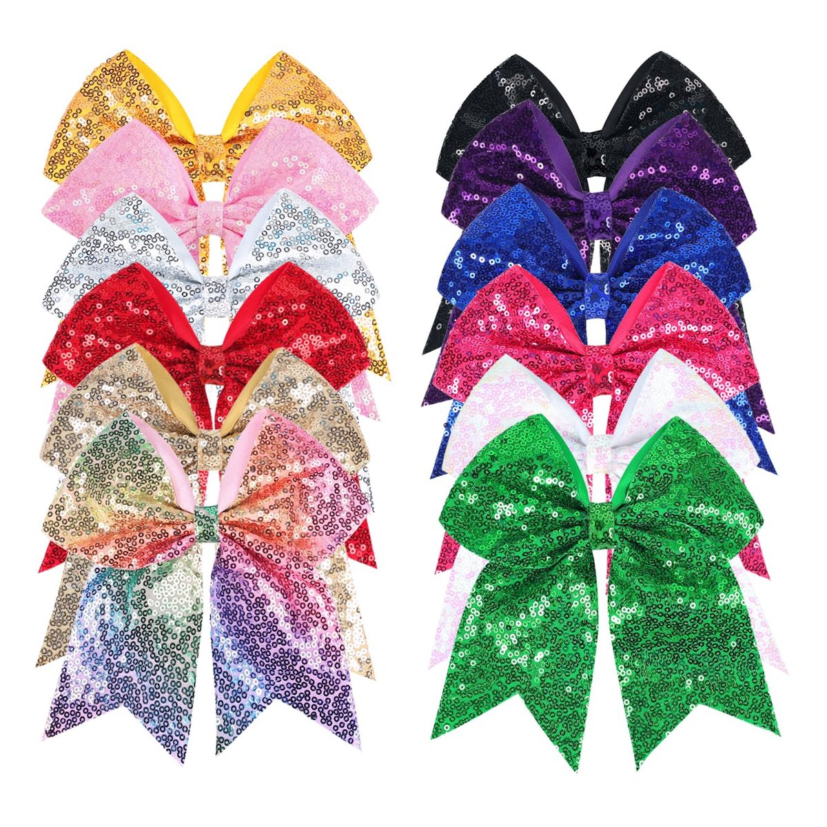 12-Farben Jumbo Glitter Cheer Bow Clip – 7 Zoll Pailletten Haarschleife für Mädchen, perfekt für Softball, Uniformen, Weihnachten, Halloween und besondere Anlässe