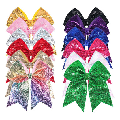 12-Farben Jumbo Glitter Cheer Bow Clip – 7 Zoll Pailletten Haarschleife für Mädchen, perfekt für Softball, Uniformen, Weihnachten, Halloween und besondere Anlässe