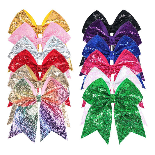 12-Farben Jumbo Glitter Cheer Bow Clip – 7 Zoll Pailletten Haarschleife für Mädchen, perfekt für Softball, Uniformen, Weihnachten, Halloween und besondere Anlässe