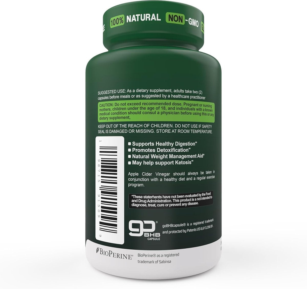 Herbtonics GLP-1 Tonic – Natürliche GLP-1 Unterstützung mit Apfelessig, BHB-Salzen, Probiotika & Kurkuma – Unterstützt Appetit, Gewicht, Stoffwechselgleichgewicht, Darmgesundheit & Energie – 60 vegane Kapseln