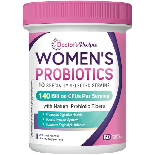 Doctor's Recipes Probiotika für Frauen, Bio-Präbiotika und Probiotika für Verdauungsgesundheit, Vaginalgesundheit, 140 Milliarden KBE, 10 Stämme, Haltbar, 60 Kapseln