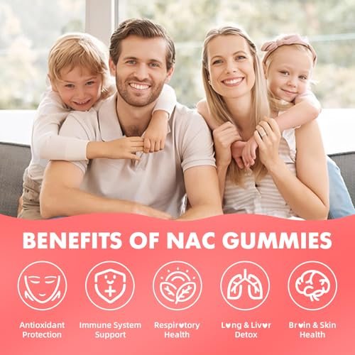 softbear NAC Gummies für Kinder und Erwachsene, NAC Nahrungsergänzungsmittel 1000 mg N-Acetylcystein, Unterstützt Lungen- und Lebergesundheit, Antioxidantien & Immunsystem, Erdbeergeschmack, 60 Stück