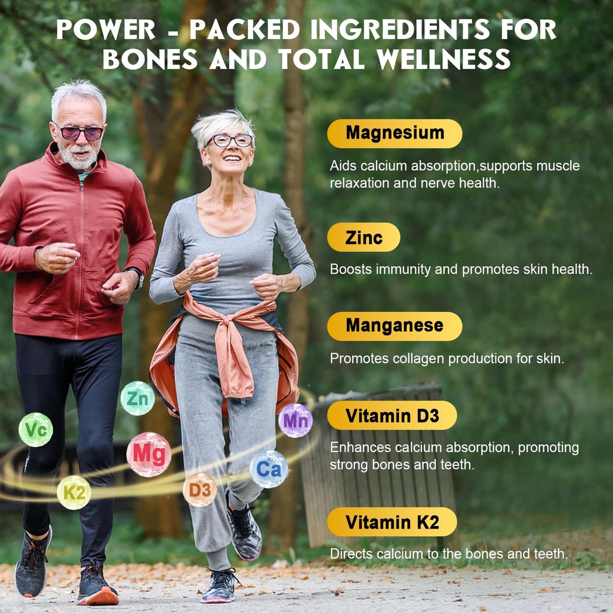 Calcium Citrat Gummis, Calcium 1200 mg mit Vitamin D3, K2, Magnesium, Zink für Knochen-, Muskel- und Immununterstützung, Hochabsorbierendes Calciumpräparat für Frauen & Männer, Himbeergeschmack, 60 Stück