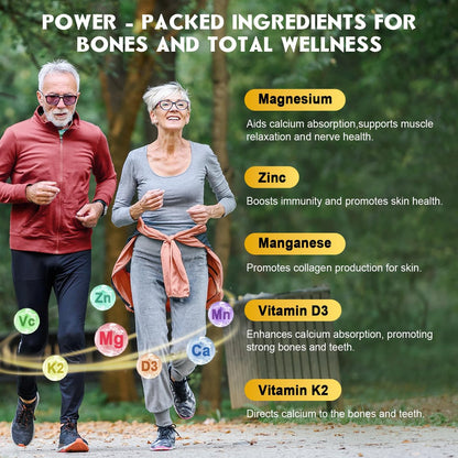Calcium Citrat Gummis, Calcium 1200 mg mit Vitamin D3, K2, Magnesium, Zink für Knochen-, Muskel- und Immununterstützung, Hochabsorbierendes Calciumpräparat für Frauen & Männer, Himbeergeschmack, 60 Stück