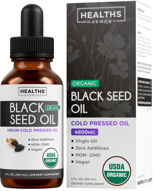 USDA Bio Schwarzkümmelöl flüssig (118 ml) – Kaltgepresstes Nigella Sativa Bio-Öl, Antioxidans, Vegan, Glutenfrei, Non-GMO