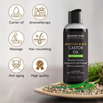 Majestic Pure Jamaican Black Castor Oil - 100% rein & natürlich - Premiumqualität, kaltgepresst, hexanfrei - für Haare, Wimpern, Augenbrauen, Nägel - feuchtigkeitsspendend & pflegend - 118 ml