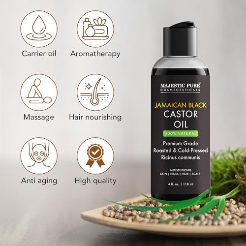 Majestic Pure Jamaican Black Castor Oil - 100% rein & natürlich - Premiumqualität, kaltgepresst, hexanfrei - für Haare, Wimpern, Augenbrauen, Nägel - feuchtigkeitsspendend & pflegend - 118 ml