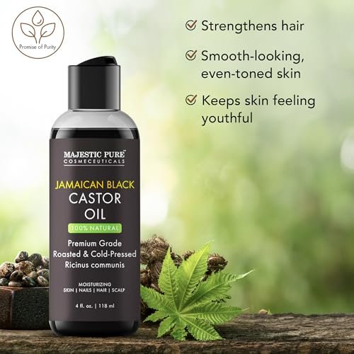 Majestic Pure Jamaican Black Castor Oil - 100% rein & natürlich - Premiumqualität, kaltgepresst, hexanfrei - für Haare, Wimpern, Augenbrauen, Nägel - feuchtigkeitsspendend & pflegend - 118 ml