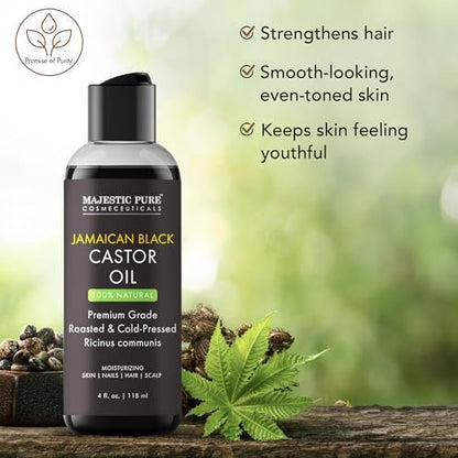 Majestic Pure Jamaican Black Castor Oil - 100% rein & natürlich - Premiumqualität, kaltgepresst, hexanfrei - für Haare, Wimpern, Augenbrauen, Nägel - feuchtigkeitsspendend & pflegend - 118 ml