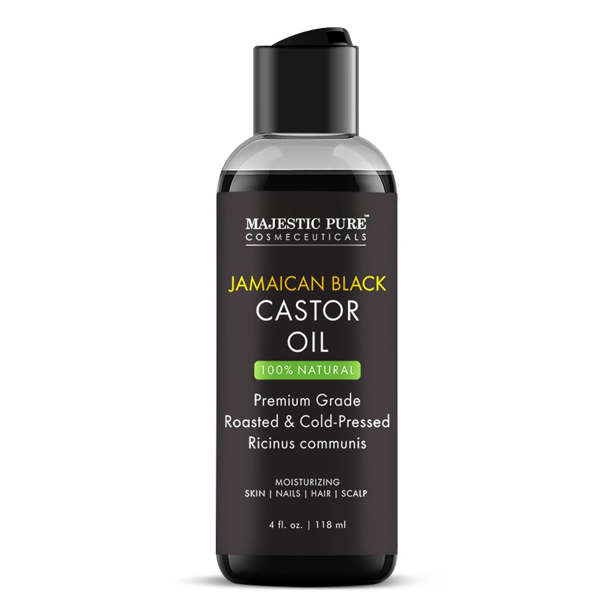 Majestic Pure Jamaican Black Castor Oil - 100% rein & natürlich - Premiumqualität, kaltgepresst, hexanfrei - für Haare, Wimpern, Augenbrauen, Nägel - feuchtigkeitsspendend & pflegend - 118 ml