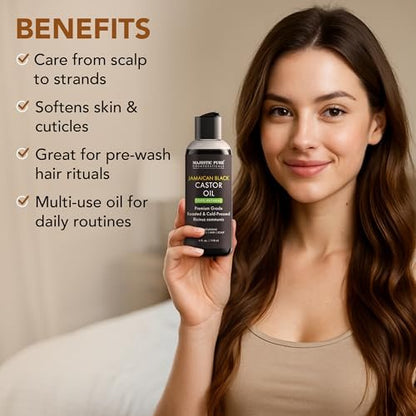 Majestic Pure Jamaican Black Castor Oil - 100% rein & natürlich - Premiumqualität, kaltgepresst, hexanfrei - für Haare, Wimpern, Augenbrauen, Nägel - feuchtigkeitsspendend & pflegend - 118 ml