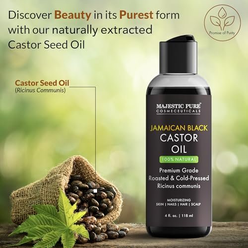 Majestic Pure Jamaican Black Castor Oil - 100% rein & natürlich - Premiumqualität, kaltgepresst, hexanfrei - für Haare, Wimpern, Augenbrauen, Nägel - feuchtigkeitsspendend & pflegend - 118 ml