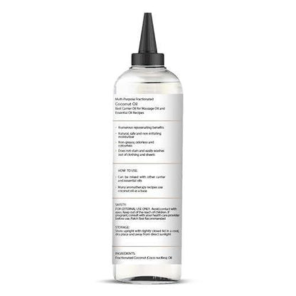Majestic Pure Fraktioniertes Kokosöl – Entspannendes Massageöl, flüssiges Trägeröl zum Verdünnen ätherischer Öle – Feuchtigkeitsspender und Pflege für Haut, Lippen, Körper und Haar – 200 ml