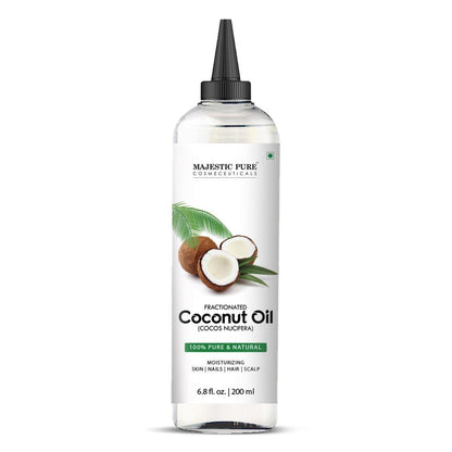 Majestic Pure Fraktioniertes Kokosöl – Entspannendes Massageöl, flüssiges Trägeröl zum Verdünnen ätherischer Öle – Feuchtigkeitsspender und Pflege für Haut, Lippen, Körper und Haar – 200 ml