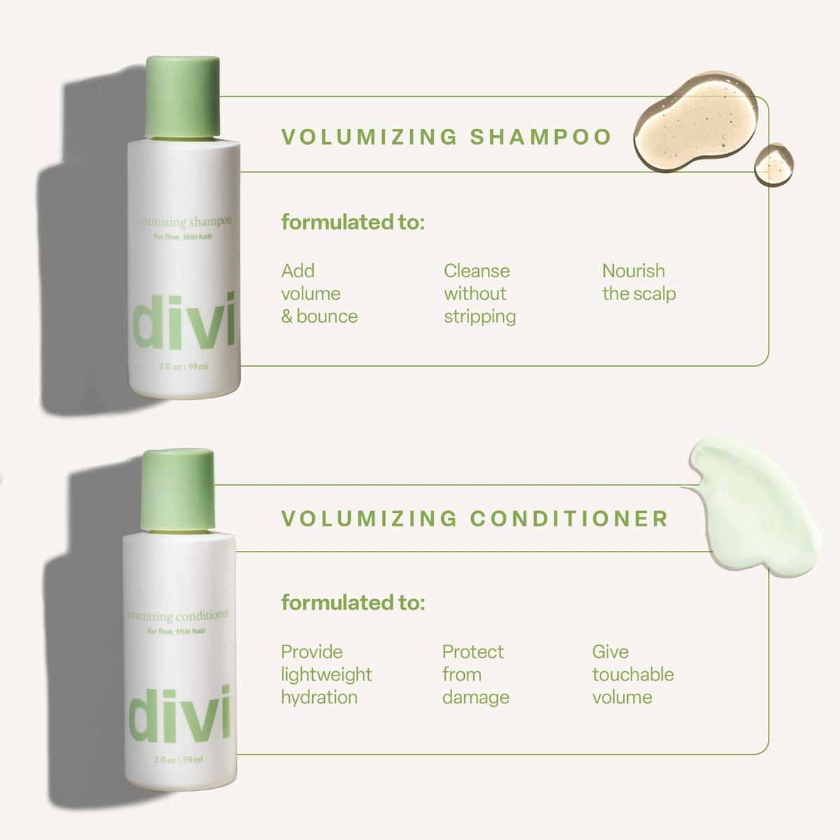 Divi Healthy Hair Goals Mini Kit – Scalp Serum, Volumizing Shampoo & Conditioner für dünner werdendes Haar (Reisegröße)