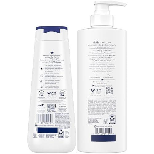 Dove 2-in-1 Shampoo & Conditioner + Daily Moisture Body Wash – Tiefenhydratation für trockenes Haar und Haut (2er Set)