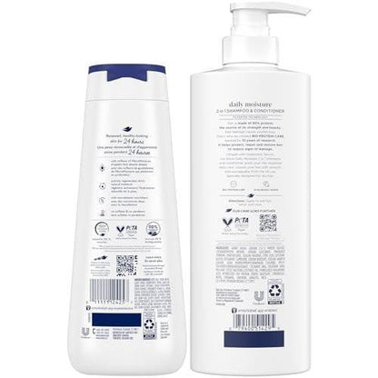 Dove 2-in-1 Shampoo & Conditioner + Daily Moisture Body Wash – Tiefenhydratation für trockenes Haar und Haut (2er Set)