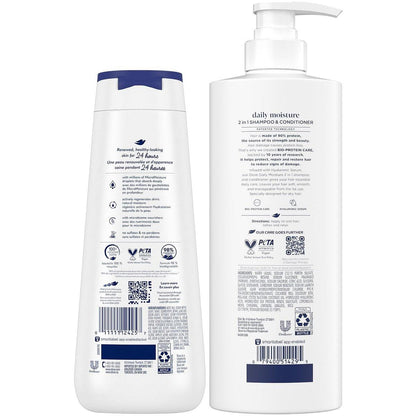 Dove 2-in-1 Shampoo & Conditioner + Daily Moisture Body Wash – Tiefenhydratation für trockenes Haar und Haut (2er Set)