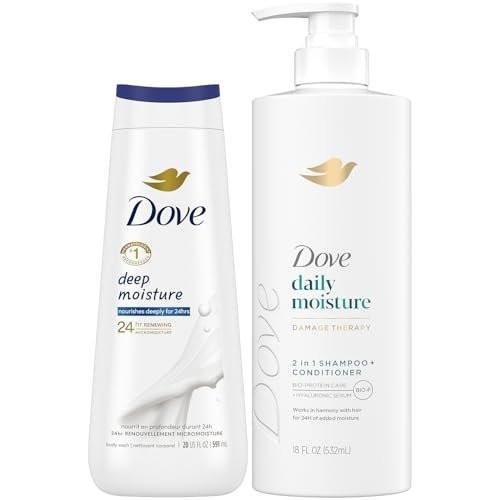 Dove 2-in-1 Shampoo & Conditioner + Daily Moisture Body Wash – Tiefenhydratation für trockenes Haar und Haut (2er Set)