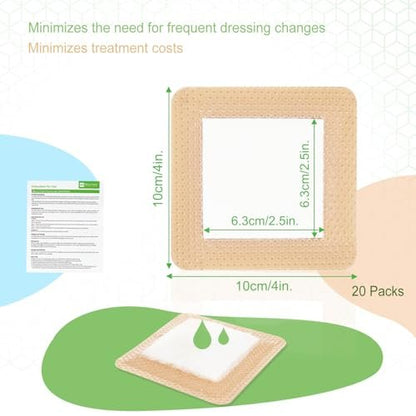 NeuHeils Silikon Superabsorbierender Wundverband 10x10 cm 20 Stück, Selbstklebender wasserdichter Verband mit Ultrasorb-Pad für stark exsudierende Wunden, Weicher Gaze-Inselverband