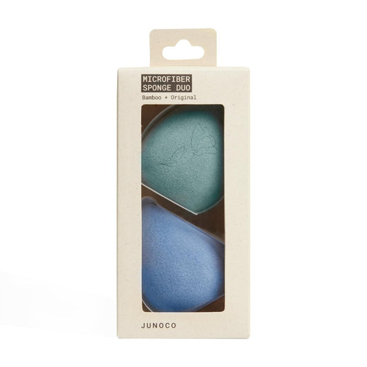 JUNO & Co. Mikrofaser Make-up Schwamm – Dual-Layer-Technologie für makelloses Foundation-Finish (2er-Pack Blau und Grün)