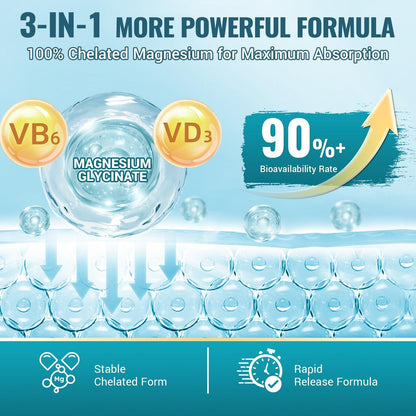 ZEBORA Magnesium Glycinat 500mg – Hochdosiertes Magnesium mit Vitamin B6 & D3, Chelat-Magnesium-Kapseln für Muskeln, Herz, Ruhe & Immunsystem, 120 Kapseln