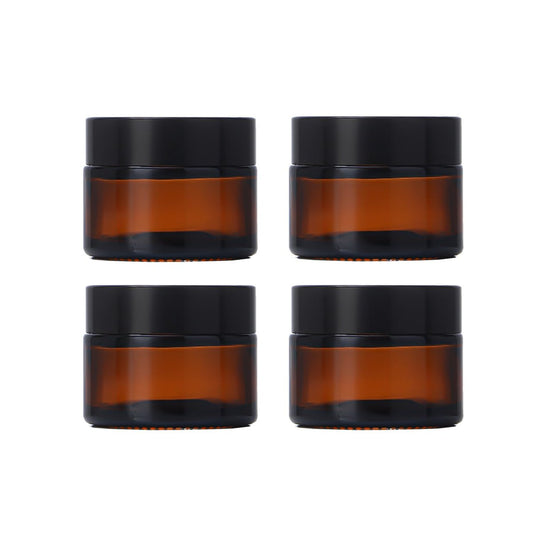 4er-Pack runde Amber-Glasflaschen 0,5 oz – Kleine Kosmetik-Probenbehälter, leere Lippenbalsam-Gläser mit Innendeckel für Kosmetik, Lotionen, ätherische Öle