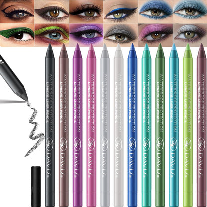 MooGlamor 12-teiliges Eyeliner-Stift-Set mit Spitzer – Wasserfeste, langanhaltende Gel-Eyeliner für Frauen