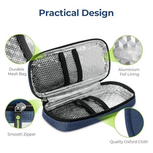 AUVON Insulin Pen Kühltasche Reiseetui mit 2 x 90g TSA-zugelassenen Kühlakkus, isolierte Kühltasche für Diabetikerzubehör, kompakt für den täglichen Gebrauch und Reisen