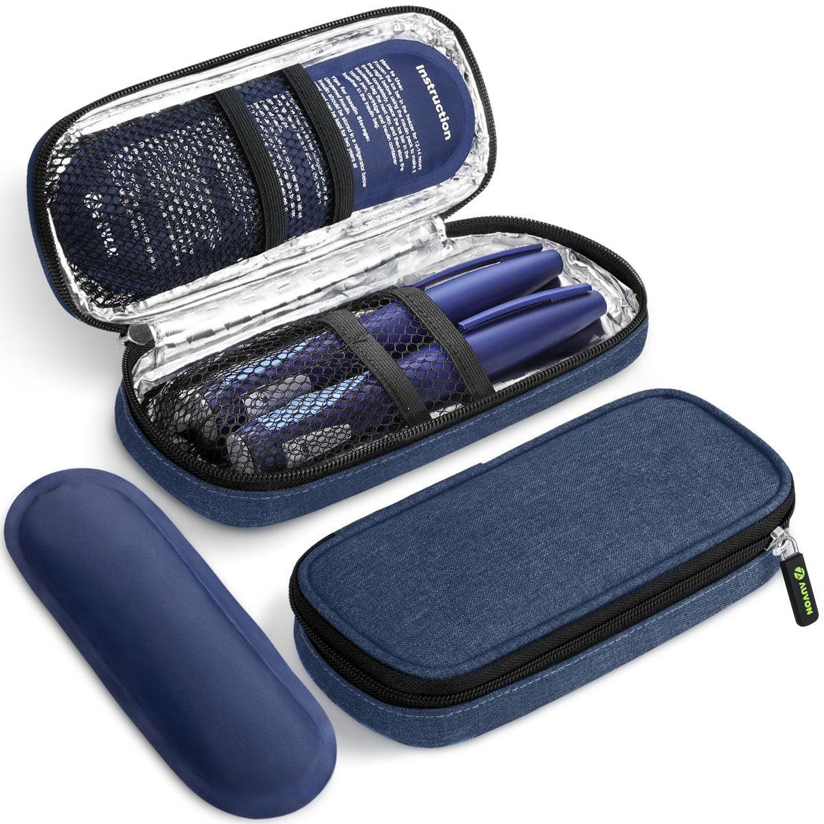 AUVON Insulin Pen Kühltasche Reiseetui mit 2 x 90g TSA-zugelassenen Kühlakkus, isolierte Kühltasche für Diabetikerzubehör, kompakt für den täglichen Gebrauch und Reisen