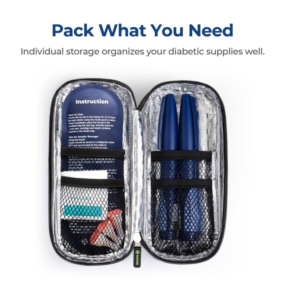 AUVON Insulin Pen Kühltasche Reiseetui mit 2 x 90g TSA-zugelassenen Kühlakkus, isolierte Kühltasche für Diabetikerzubehör, kompakt für den täglichen Gebrauch und Reisen